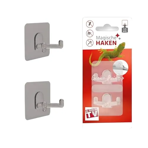 Magische Haken - Transparente, extra starke Klebehaken für vielseitige Anwendungen - Mehrzweckhaken: Ideal zum Aufhängen von Gegenständen ohne Bohren, rückstandslos entfernbar und wiederverwendbar. Halten bis zu 2,5 kg - perfekt für Bad, Küche und Outdoor.