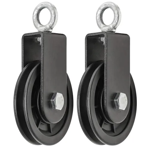 2PCS 90mm Seilrolle mit U Haltebügel, Block Umlenkrollen für Seile,360° Kabel Pulley für Schaukelzubehör, Wäscheleine, Latzug, Latzugstange, Seilzug Fitness
