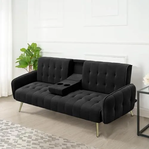 HTI-Living Schlafsofa Zweisitzer mit Knopfsteppung - Sofas & Sessel - Stilvolles Schlafsofa mit klappbarer Mittelarmlehne, ideal für kleine Räume und Gästeübernachtungen. Belastbar bis 260 kg, Liegefläche 100 x 180 cm.
