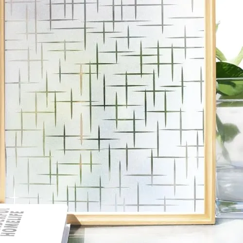 Homein Fensterfolie Blickdicht Sichtschutzfolie Fenster Milchglasfolie Kreuz 44,5x200cm, Selbstklebend Selbsthaftend Klebefolie Glasfolie für Bad, Duschkabine & Glastüren mit Sichtschutz Blickschutz