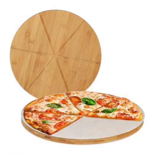 Pizzabrett Pizzateller Set - 16 Stück aus Bambus - Schneidebretter aus hochwertigem Bambus, ideal für Pizzas und Flammkuchen. Robust, langlebig und umweltfreundlich - perfekt für jede Feier!