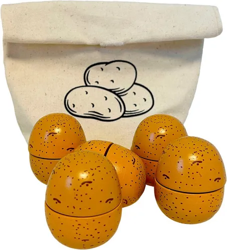 Tanner Spiellebensmittel Holzkartoffeln zum Schneiden im schönen Baumwollsäckchen, FSC® - schützt Wald