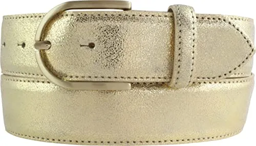 BELTINGER Damen-Gürtel mit Metall-Optik Echt Leder 4 cm | Leder-Gürtel Metallic-Look 40mm glänzend | Metall-Ledergürtel mit goldener Gürtelschnalle | Gold 100cm