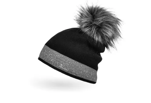 Neverless Bommelmütze Damen Strick-Mütze gefüttert Fell-Bommel Kunstfell Winter-Mütze Feinstrick mit Glitzer-Garn Bommelmütze Neverless®