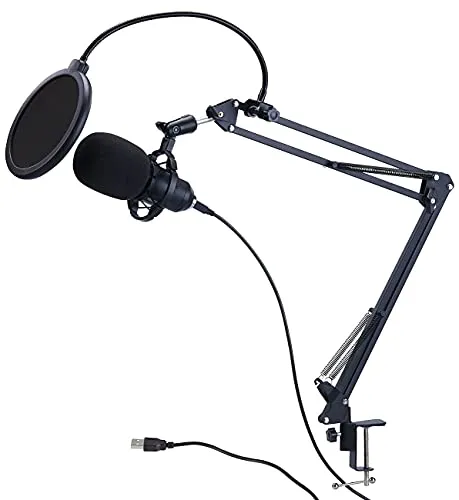 auvisio Microphone: Profi-USB-Kondensator-Mikrofon mit Popschutz und Tischhalterung (Micro, Mikrofonständer, Set)