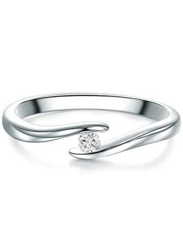 Trilani Damen-Solitärring aus Sterling Silber mit Zirkonia - Ringe für Damen – Eleganter Spannring im Brillantschliff, ideal als Verlobungsring und kommt in einer attraktiven Schmuckbox.