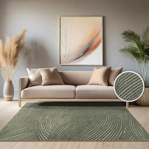 Paco Home Teppich In- & Outdoor, Moderne abstrakte Boho Designs mit 3D Struktur, robust & wetterfest, ideal für Terrasse Wohnzimmer & Küche, Grösse:60x100 cm, Farbe:Grün 2