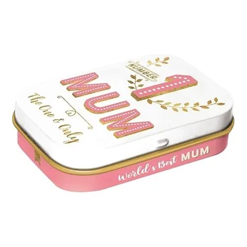 Nostalgic-Art Retro Pillendose, 4 x 6 x 1,6 cm, Number 1 Mum – Geschenk-Idee für Mama, mit Pfefferminz-Dragees, Vintage Design