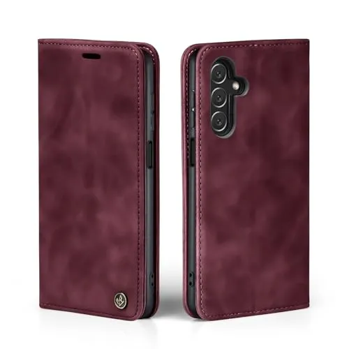 LBH Handyhülle für Samsung Galaxy A25 5G in Weinrot mit Karten- und Geldfach Smartphone Hülle mit Standfunktion Flip Case Schutzhülle Magnetverschluss Vintage