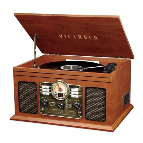 Victrola Classic 6-in-1 Bluetooth Record Player Music Centre - Mahagoni - Plattenspieler mit 6 Funktionen, inklusive Bluetooth und CD-Player, im eleganten Mahagoni-Design – ideal für Musikliebhaber und Retro-Fans.