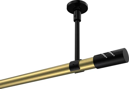 Interdeco Gardinenstange Sonette Zoena Messing-Optik Schwarz 200 cm - Moderne 1-läufige Gardinenstange in Messing-Optik, ideal für die Deckenmontage. Praktisches Zubehör und stilvolle Endstücke im Glitzerzylinder-Design. Perfekt für einen eleganten Look in Ihrem Zuhause.