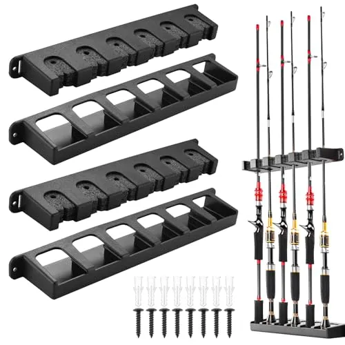 SUNOYA Rutenständer Rutenhalter Wandhalterung, 2 Paar Rutenhalter Wand, Angelrutenhalter Wand Vertikal Von 6 Ruten, Rutenhalter Angeln, Angelrutenhalter Wand Vertikale Für Wand, Garage, Boot, Decke