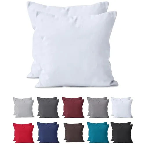 Hometex Premium Textiles 2-er Set Kissenhülle Baumwolle Renforcé | Doppelpack Kissenbezüge ca. 115 g/m² | Oeko-TEX®Standard 100 Kissen-Bezug mit Reißverschluss | 40x40 cm Weiss