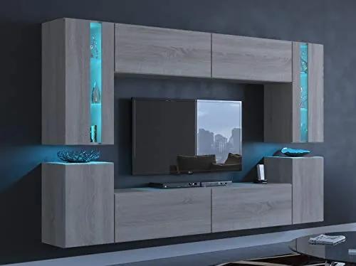 Furnitech Wohnwand Wohnzimmer | Hängend Wohnwand Modern | Wohnzimmer Schrankwand mit Regale und TV Schrank | Wohnzimmer Möbel ohne LED (24/M/S/4 1B Groß)