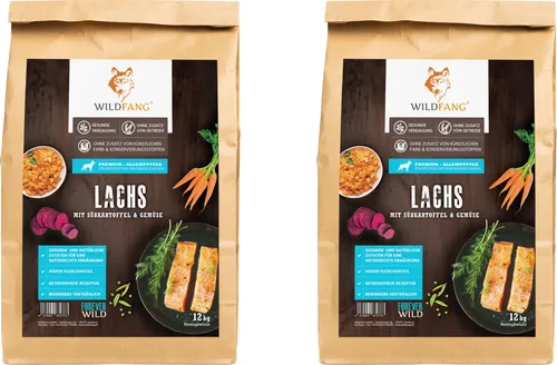 Wildfang Junior Premium Trockenfutter für Welpen mit 60% Lachs, getreidefrei - Hundefutter für Welpen: 60% Lachs sorgt für gesunde Haut und glänzendes Fell. Getreidefrei und hypoallergen, ideal für empfindliche Mägen. Perfekte Unterstützung für das Wachstum und die Skelettentwicklung.