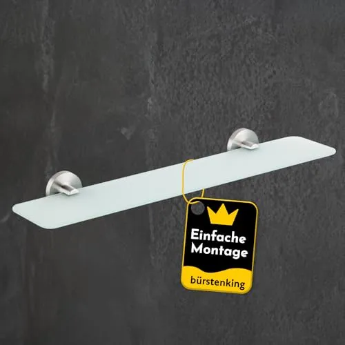 Bürstenking Glasablage 52 cm, stilvolles Glasregal fürs Badezimmer, einfache Wandmontage, ideal für die Ablage von Kosmetik & Schmuck, Badezimmer Wandregal aus satiniertem Glas, Teil der Serie 190