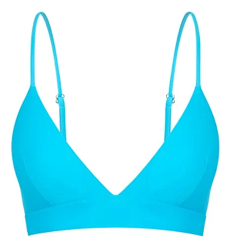 Yenita Damen Beachwear Triangel Bikini Oberteil, blau, Gr. S