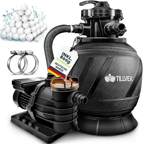 tillvex Sandfilteranlage AquaBlack Pro 10 m³/h mit 800g Filterbällen