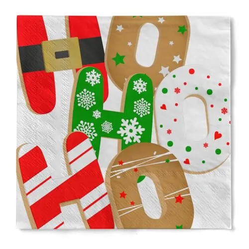 HAPPY PAPER Weihnachtsserviette COOKIES WHITE aus 3-lagigem Tissue, 1/4 Falz, 33x33cm, 20 Stück – Design mit bunten Plätzchen in Rot, Weiß und Grün