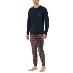 Schiesser X-Mas Long Pajamas Blau/Rot Baumwolle 48 Herren - Herren-Nachtwäsche aus 100% weicher Baumwolle, perfekt für gemütliche Weihnachtsabende. Elegantes Design mit skandinavischem Muster und komfortablem Rundhalsausschnitt.