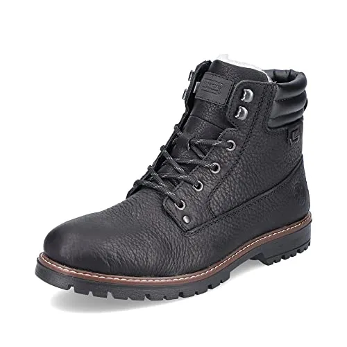 Rieker Herren Schnürstiefel - Tiefschwarz Glattleder Größe: 47 Normal - Wanderschuhe mit RiekerTEX-Membran für optimalen Nässe- und Kälteschutz, warm gefüttert mit echter Wolle und rutschfester Sohle für sicheren Halt bei jedem Wetter.