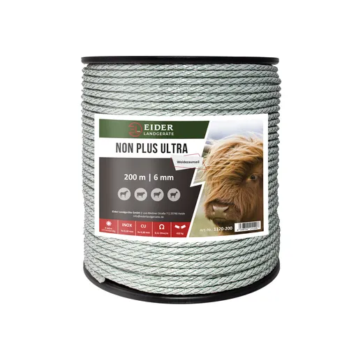 Weidezaunseil 6mm 200m Elektrozaun Seil Weidezaun Litze Band Pferd Pony Zaun