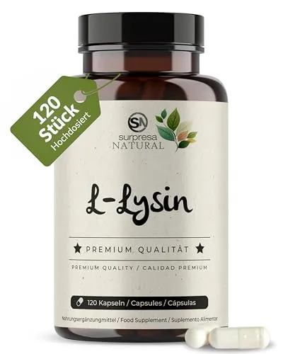 Surpresa Natural L-Lysin Kapseln I 1 x 120 Stück I Hochwertiges Bindegewebe-Supplement mit 800mg L-Lysine I Vorrat für 2 Monate I hochdosiert, vegan & natürlich