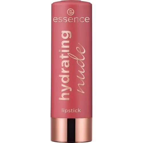 essence cosmetics Hydrating Nude Lipstick 303 DELICATE - Lippenstift in zarten Nude-Tönen, spendet intensive Feuchtigkeit mit Rizinusöl & Sheabutter, ideal für einen natürlichen Look. Vegan und ohne Tierversuche, perfekt für jeden Anlass.