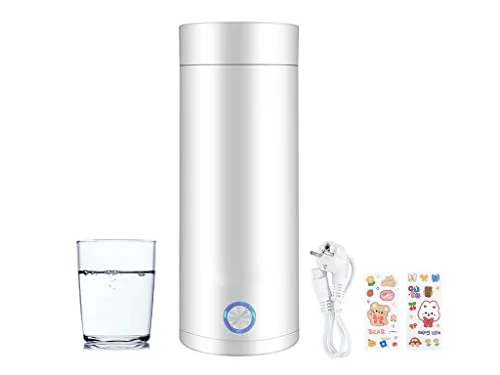 Hitopin Tragbarer Elektrischer Wasserkocher, 400ml Reise Wasserkocher, Schneller Wasserkocher mit Trennbares Netzkabe, Senden 2PCS Cartoon-Aufkleber, für Milch, Kaffee und Teezubereitung (Weiß, 400ml)