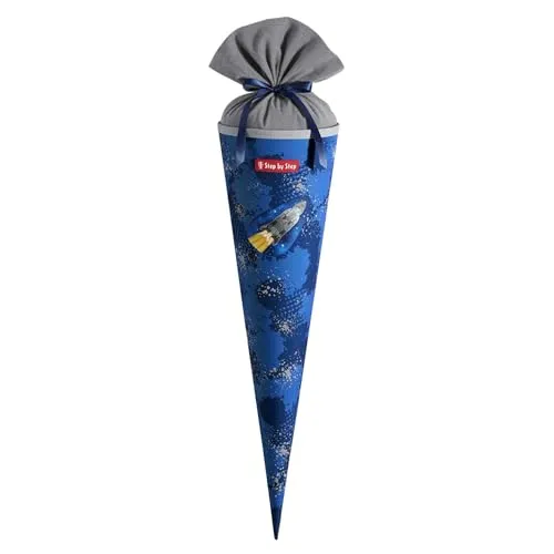 Step by Step Schultüte „Rocket Novo“, blau, passend zum Schulranzen, aus recycelten PET-Flaschen, Verschluss aus Stoff, 5 l Füllvolumen, 70 cm Höhe