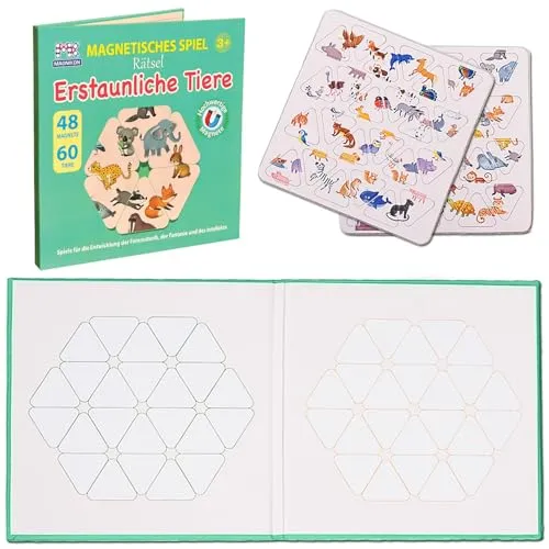 MAGNIKON Magnetisches Spiel Rätsel Erstaunliche Tiere, 46 Magnete, Lernpuzzle, Logik trainieren, Logikspiele für Kinder, Reisespiel für unterweg, Geschenk für Kinder, Spielzeug ab 3 Jahren