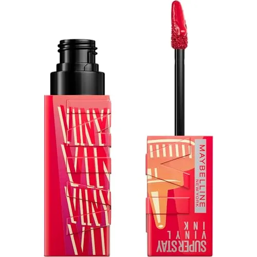 Maybelline New York Super Stay Vinyl Ink Sauce Edition, Flüssiger Lippenstift für 16H Halt & Vinyl-Glanz, Wischfeste Farbe ohne Abfärben, Nr. 210 Pomodoro, 1 Stk.