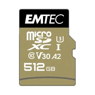 EMTEC UHS-I U3 V30 SpeedIN Pro Speicherkarte 512 GB - Speicherkarten mit 512 GB Kapazität und 100 MB/s Lesegeschwindigkeit, ideal für hochauflösende Fotos und 4K-Videos, inkl. SD-Karten-Adapter.