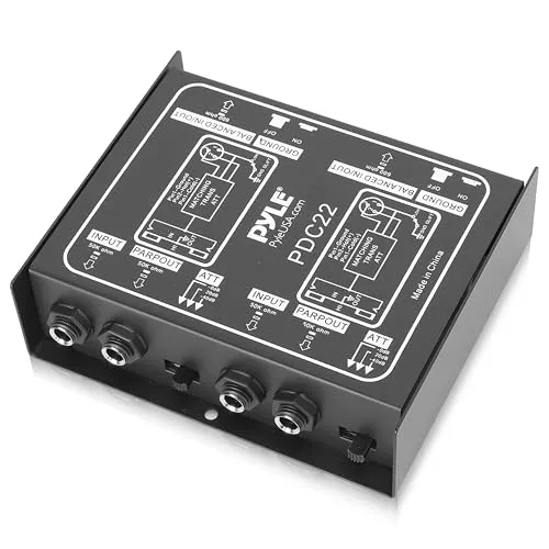Pyle DI Box, Di, – Passive Direct Injection Box mit Brummen-Entferner und Eingangs-Dämpfer für Gitarre & Bass – Impedanztransformator