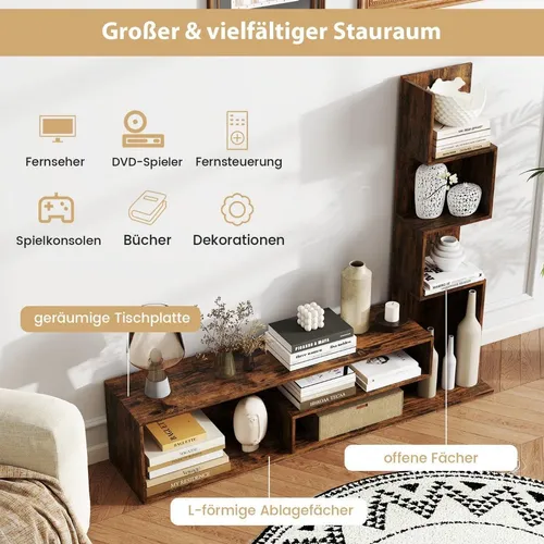 TV-Ständer mit Bücherregal für Fernseher bis 50 Zoll, Braun