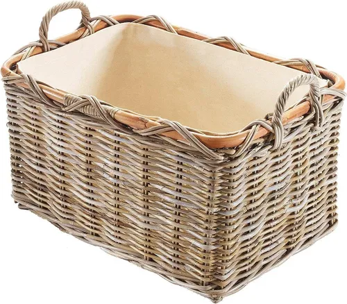 Locker Aufbewahrungskorb - Dekokörbe im Landhausstil, handgefertigt aus Weide, ideal für Feuerholz, Zeitschriften oder Näharbeiten, mit praktischem Tragegriff für einfachen Transport.