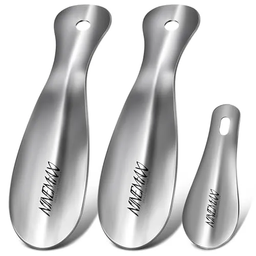 NINEMAX Schuhlöffel Klein,Kleiner Schuhanzieher Metall,Edelstahl Reise Schulöffel Kurz 19cm（3er Pack）