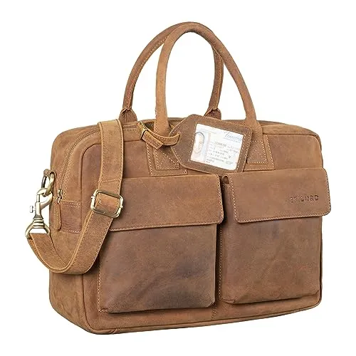 STILORD 'Carlo' Große Umhängetasche aus Leder für 15,6 Zoll Laptops - Laptop-Schultertasche aus echtem Büffelleder mit gepolstertem Notebookfach und vielseitiger Organisationsleiste - ideal für Lehrer, Berufstätige und Reisende.