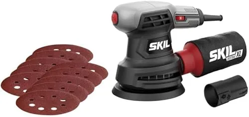 Skil 7422 AA Exzenterschleifer - Schleifmaschine mit 300 Watt, ergonomischer einhändiger Anwendung und integriertem Staubauffangsystem für sauberes Arbeiten und präzise Ergebnisse.