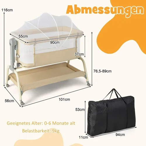 4-in-1 Babybett mit Moskitonetz, höhenverstellbar