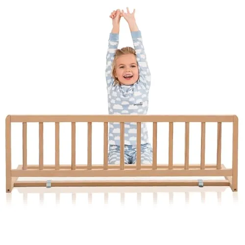 Geuther 2111 Bettschutzgitter in 110 cm Höhe: 38 cm Absturzsicherung Mit stabilen Stäben Schützt vor Herausfallen aus dem Bett Zusammenklappbar Aus massivem Buchenholz Natur