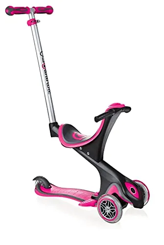 Globber GO-UP COMFORT 5in1 Kinderroller pink - Vielseitiger Kinderroller für 1-6 Jahre, 5-in-1 Nutzungsmöglichkeiten, ergonomisches Design und sicherer Schiebemodus für die motorische Entwicklung.
