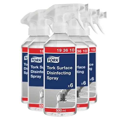 Tork Flächendesinfektionsspray W10 - 6 x 500 ml Flaschen, biologisch abbaubare Formel mit 100 % pflanzlichem Wirkstoff, ideal für den Lebensmittelbereich