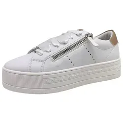 Tom Tailor Damen Schnürhalbschuhe - Weiße Sneakers mit Memory-Effekt - Sneaker mit einzigartigem Design und seitlichem Reißverschluss. Bequem und sportlich, perfekt für trendige Outfits. Robuste, rutschhemmende Profilsohle und ca. 3 cm Plateau.