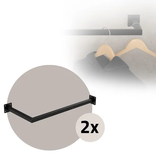 ML-Design 2er Set Kleiderstange Übereck, Schwarz - Kleiderständer aus robustem Stahl, ideal zur platzsparenden Wandmontage und für eine ordentliche Aufbewahrung von Kleidung bis 50 kg belastbar.