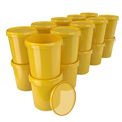 20x Eimer mit Deckel 16 Liter Gelb - lebensmittelecht und stabil - Praktisches Set aus 20 leichten, stabilen Kunststoffeimern mit luftdichtem Verschluss, ideal zur Lagerung von Lebensmitteln und chemischen Produkten.