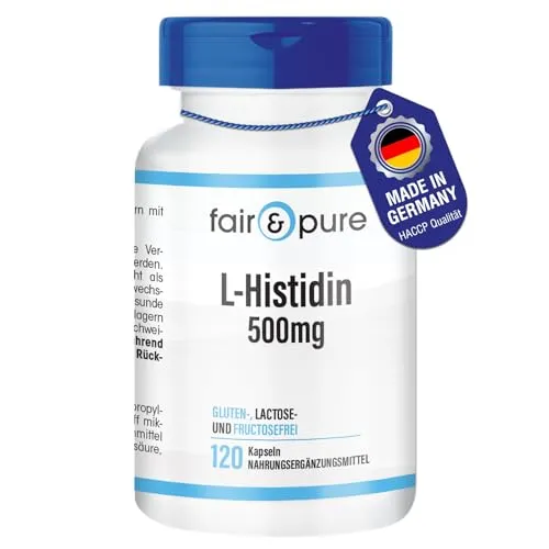 Fair & Pure L-Histidin 500mg, 120 Kapseln, Aminosäure, veganes Nahrungsergänzungsmittel ohne Zusätze, in Deutschland hergestellt