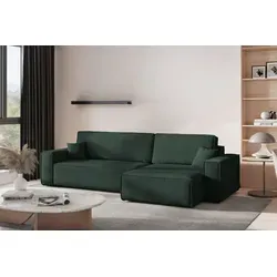 Kaiser Möbel Ecksofa mit schlaffunktion und bettkasten BEST XL, stoff Poso Dicker Cord, Grün, Rechts - Grün