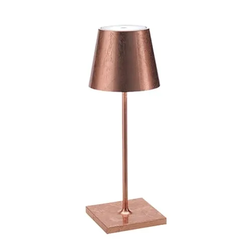 Zafferano Poldina Pro Mini Lampe mit Kupferfarbenem Blatt - Moderne Tischlampe mit Touch Control, dimmbar und kabellos. Ideal für jeden Raum, sorgt für stimmungsvolles Licht zwischen 2200-3000 K und hat eine Akkulaufzeit von bis zu 12 Stunden.