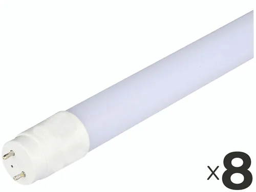 V-TAC LED-Röhre VT-1577, T8, 20W, 2100 lm, 3000 K, 8 Stück - Energiesparlampen mit warmweißem Licht, ideal für Büros und Geschäfte. Hohe Lebensdauer von 25.000 Stunden und einfache Installation für kosteneffiziente Nachrüstung.